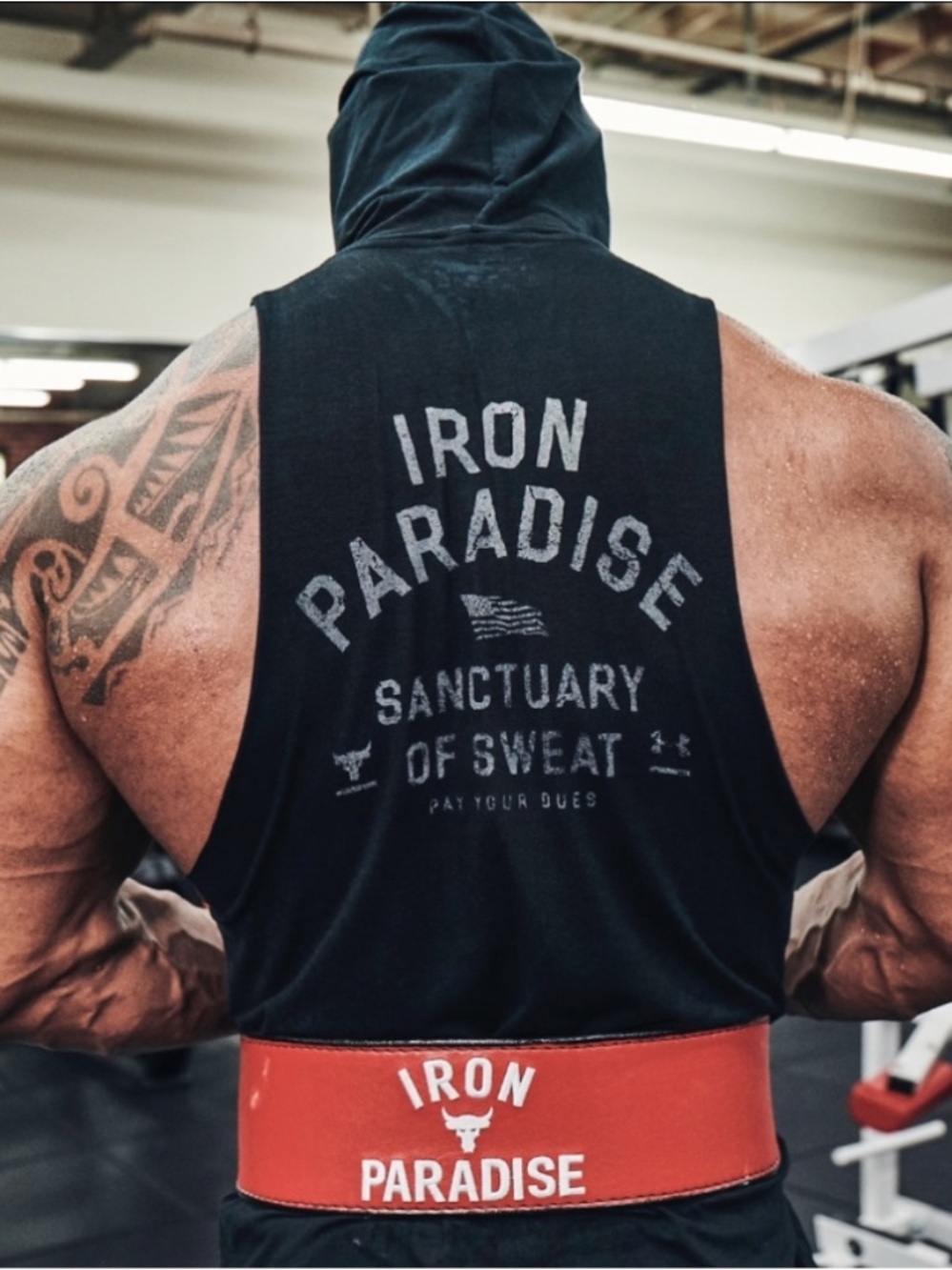 Under Armour Black Hooded Muscle Tank with 'Iron Paradise' Print